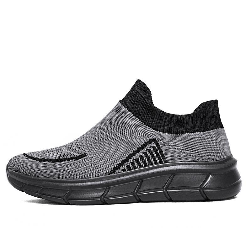 

2024 Ultralight Slip Over Men s Shoes Fly Weave Breathable Lightweight Running Shoes Athleisure Plus Size Men s Socks Shoes 46 сірий колір