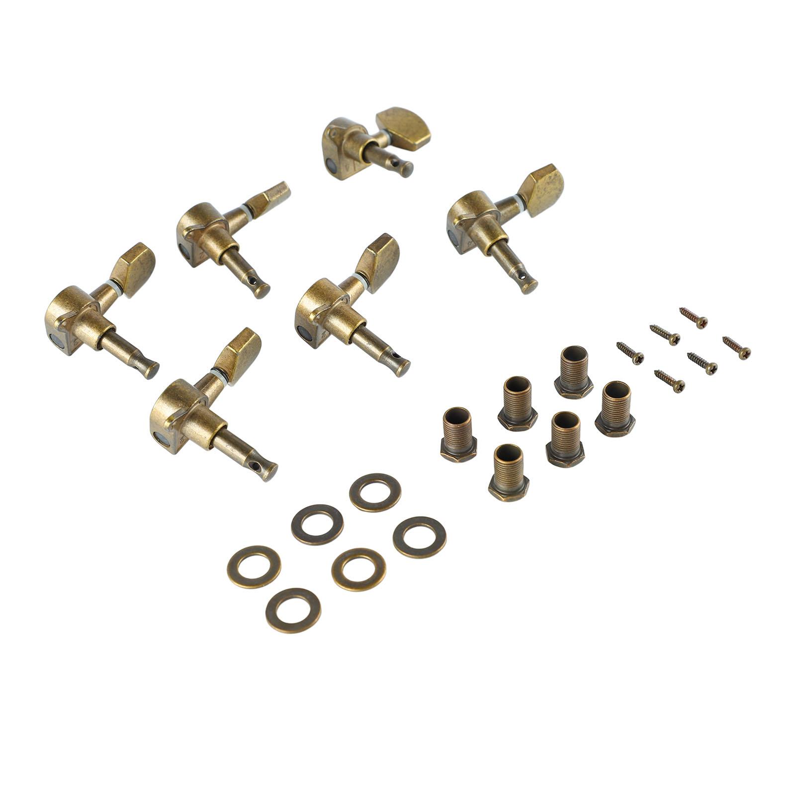 

6PCS Guitar String Tuning Pegs 6 Right Big Bronze Square Knobs Tuning Keys Enclosed Locking Tuners for Electric Or