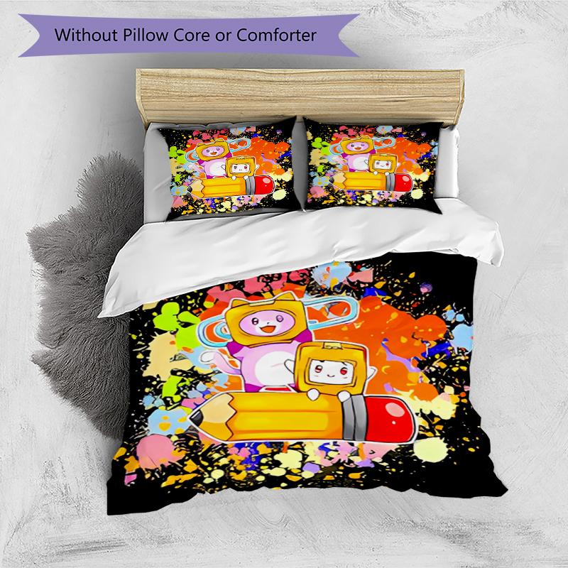 3pcs Lankybox Foxy and Rocky3 Pattern Bedding Set Duvet Cover Set Includes Duvet Cover &pillowcases, Perfect All Season Bedroom Decoration & Gift