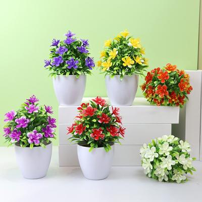 Faux Bonsai with Flowers Artificial Potted Plant Fake Small Tree Ornament for Wedding Home Office Cabinets Desktop Decor