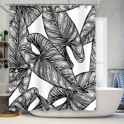 Decorate Your Bathroom with This Black White Leaves Shower Curtain Perfect for Modern Bathrooms