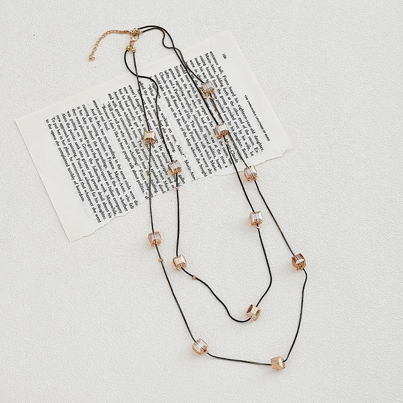 

NK-223 Черное Золото Двухслойная Хрустальная Цепочка для Свитера - Элегантные Корейские Штабелируемые Украшения