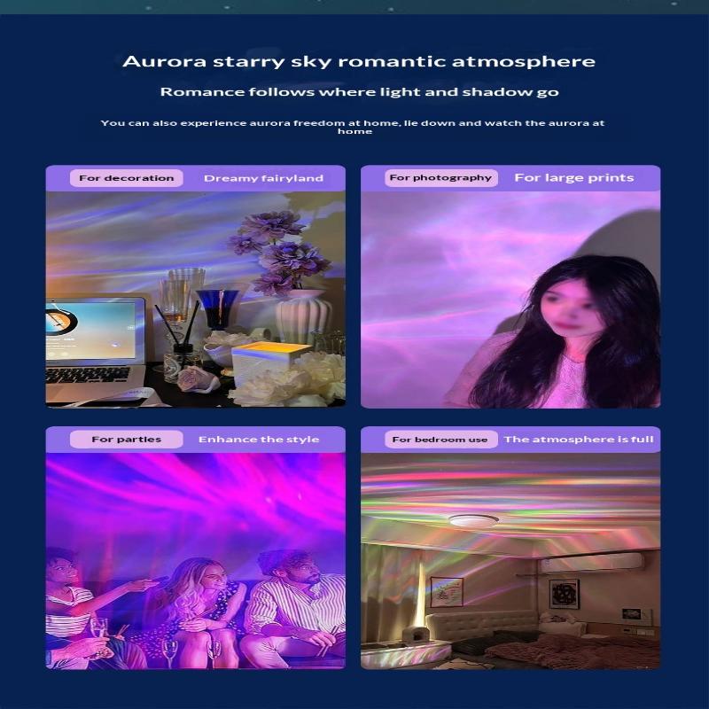 Northern Light Projector RGB Atmosphere Night Lights Remote Control USB Aurora Projection Lamp 360° Rotate for Home Party Decor