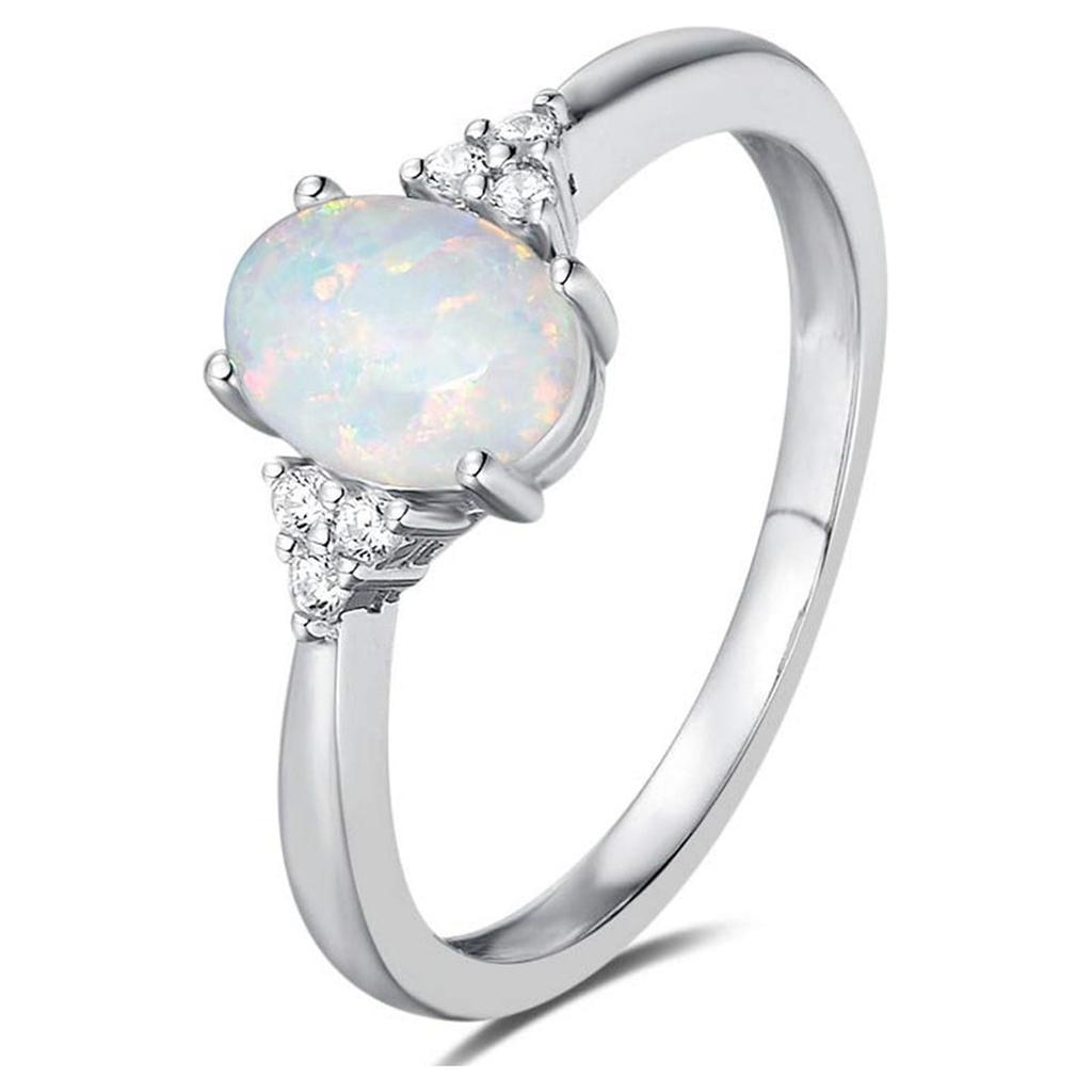 Women's Ring Oval White Fire Opal Ring