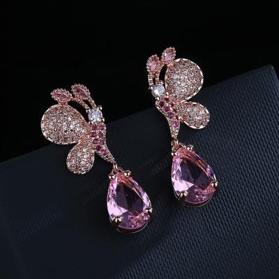 European and N Sparkled Zircon Earrings with Colorful Butterfly Flower Drop Earrings
