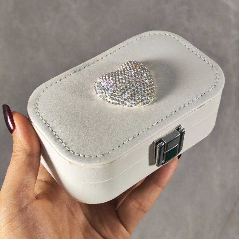 Elegant Heart-Shaped Rhinestone Jewelry Box for Earrings, Rings, and Necklaces