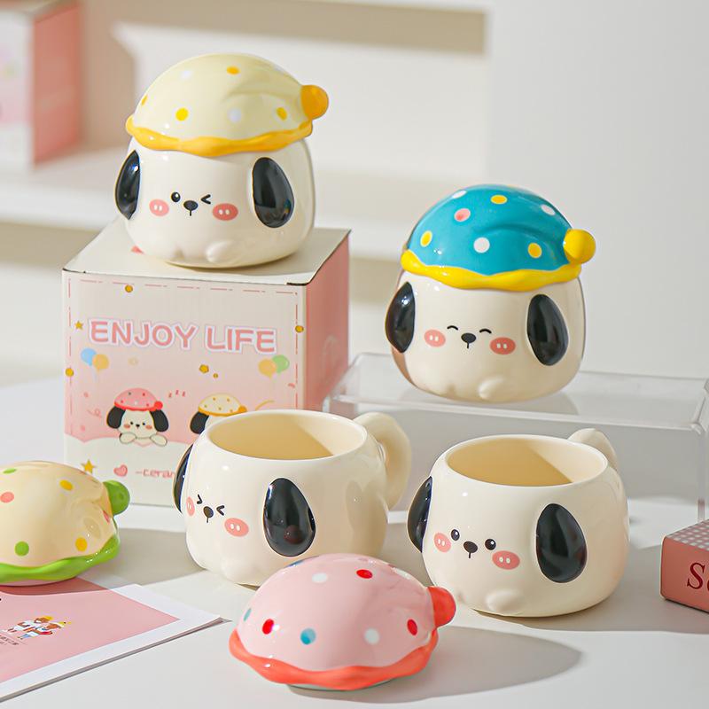 Cartoon Puppy Cute Mug with Lid Office Drinking Water Cup Couple Girl Water Cup Souvenir Gift Cup Coffee Cup