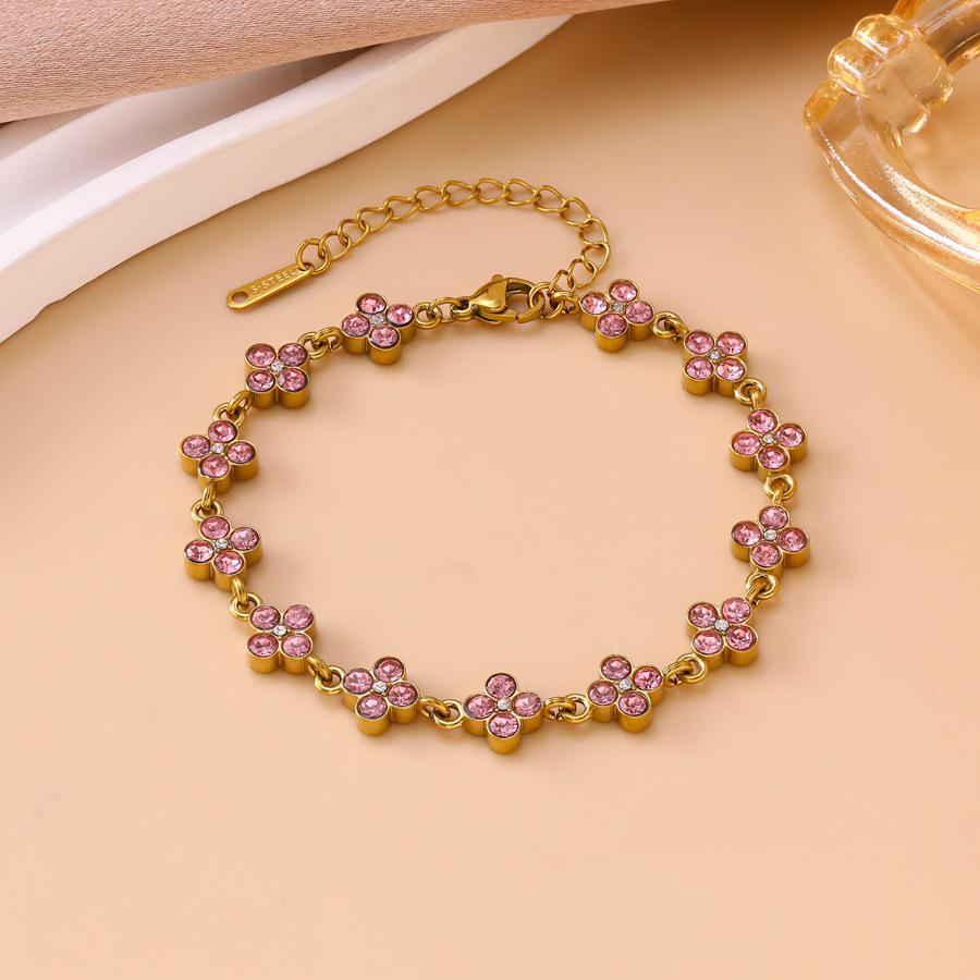 Colorful Zirconia Four-Leaf Clover Bracelet - Stainless Steel, Luxury Women's Jewelry