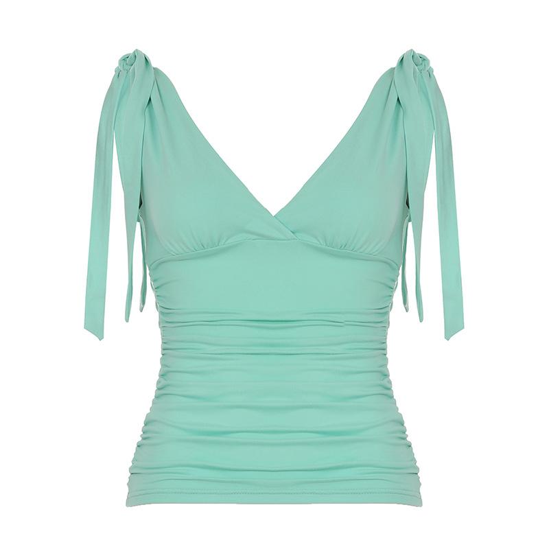 Vest Women's New Sexy V-neck Chest Pleated Bottoming Top