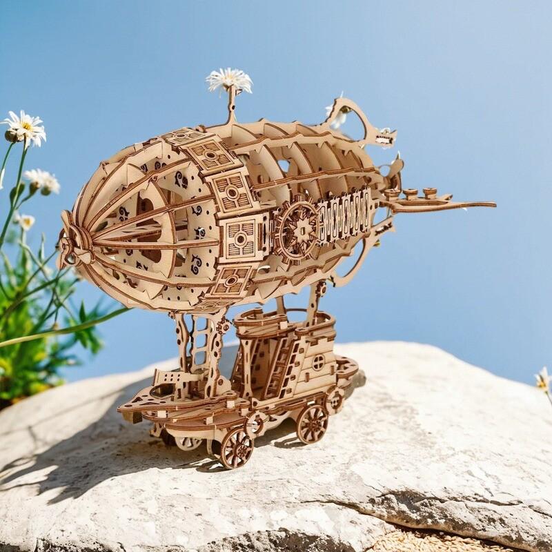 Children'S Puzzle Toy Airplane Airship Wooden Assembly Simulation Model Handmade Diy Mold Boy'S Birthday Gift
