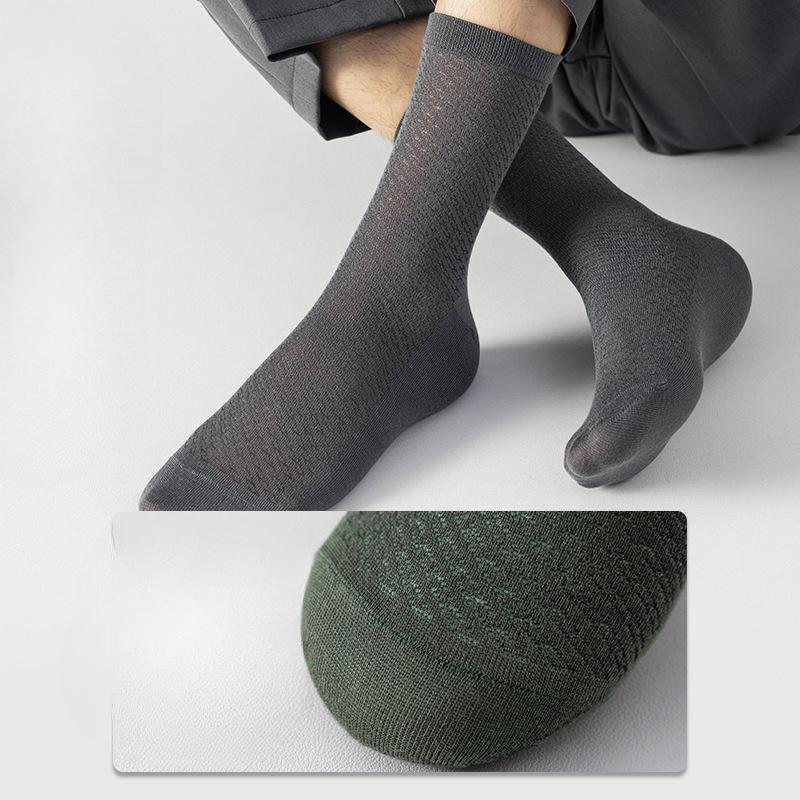 Bamboo Fiber Socks, Men's Mid-calf Socks, Thin Antibacterial and Deodorizing Mesh Breathable and Sweat-absorbing Business Long Calf Socks
