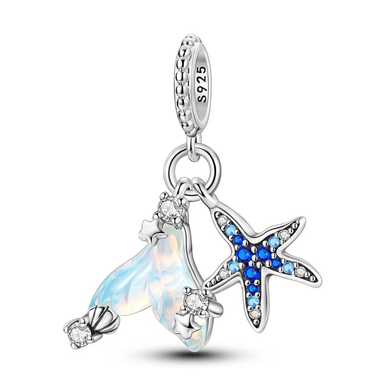 Sommer Original 925 Silber Charm Perlen Anhänger Meeresstil Schildkröte Seestern Fisch Charm Für Halskette Armband Schmuck Geschenk