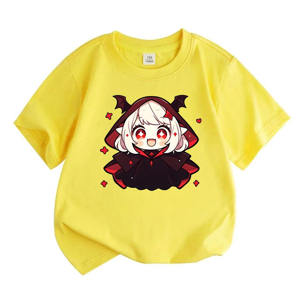 Kids Boys Girls 100% Cotton Short Sleeve O-Neck T-Shirt, Cute Chibi Vampire Elf Girl Printed Casual Soft Tees for Toddler Daily Wear Summer Active Top