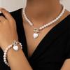 Modetrend Perlenarmband Halsketten-Set Damen Nische Premium-Gefühl Leichter Luxus Liebe Schlüsselbein-Kette