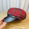 Octagonal Hat Women's Autumn and Winter Retro British Plaid Woolen Beret Versatile Newsboy Hat Trend