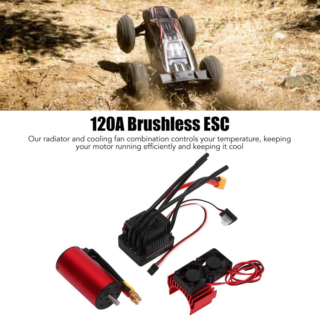 S3670 2850KV Waterproof Brushless Motor 120A Brushless ESC XT60 Plug Dual Fan Motor Radiator Set for 1/8 RC Car Series