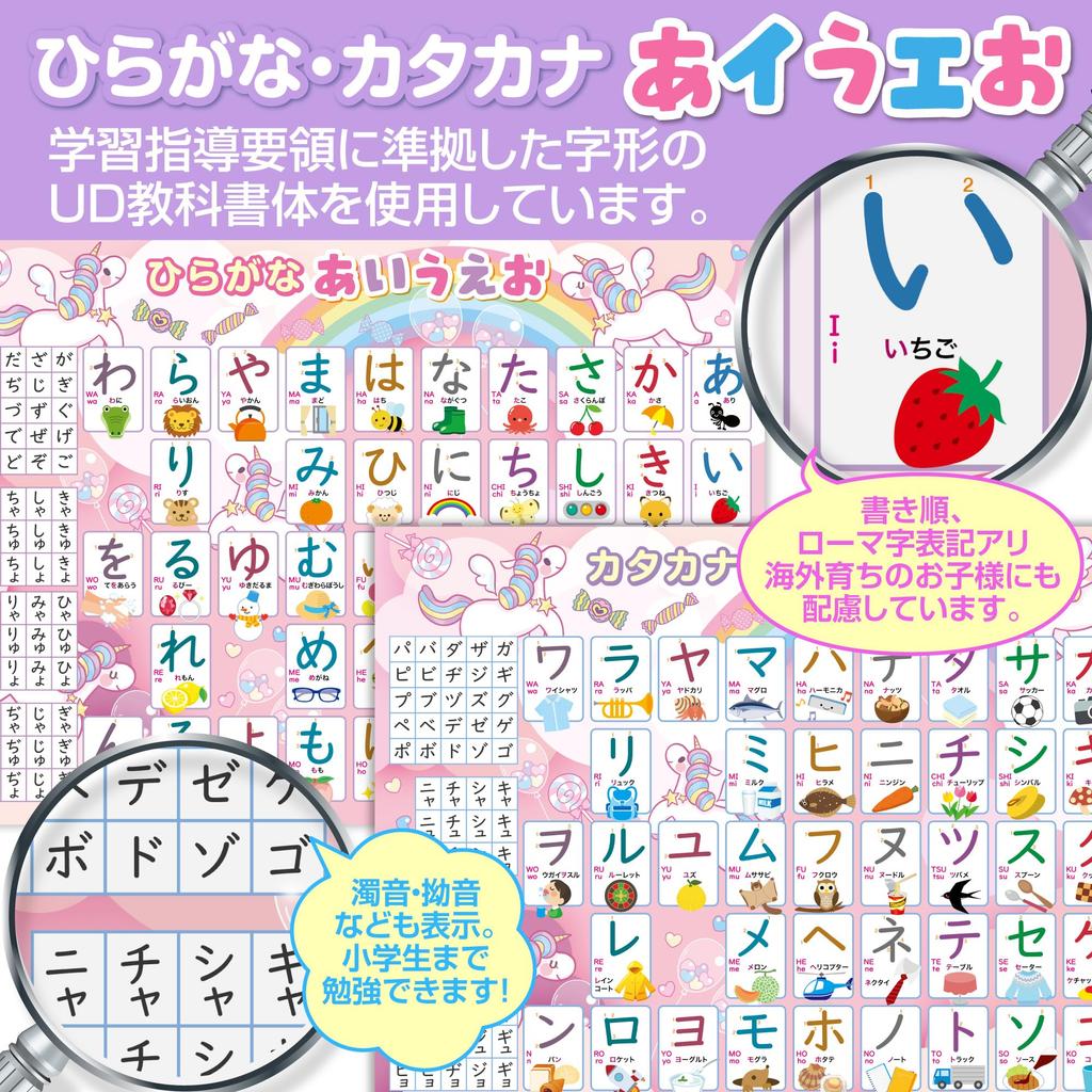 Badezimmer Schulset Preis Zahlenkarte Hiragana und Katakana Badezimmerposter Set mit 2 Stück Hergestellt in Japan Zahlen Buchstaben Prüfungen Lernen Pädagogisch B3 Größe