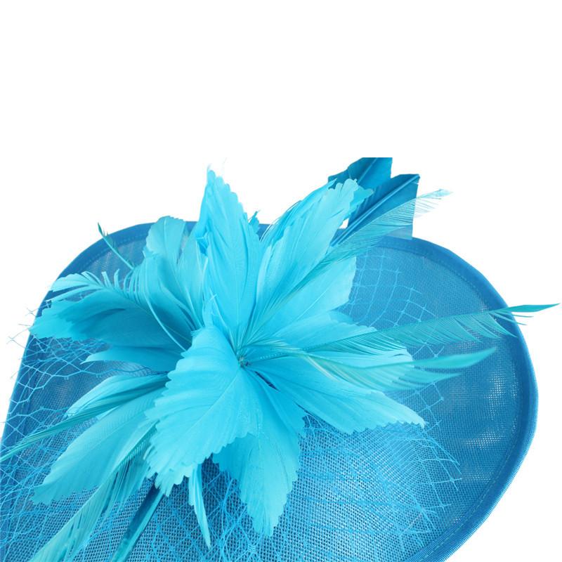 

European And American Yellow Hemp Yarn Headgear Bridal Hair Accessories Banquet Photo Top Hat Feather Headgear море синього кольору