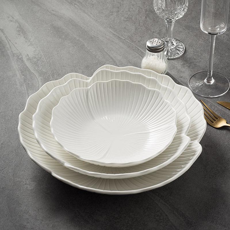 Japanese White Tableware Pattern Western Soup Plate Household Pasta Plate Deep Plate Restaurant Premium Fruit Salad Plate
