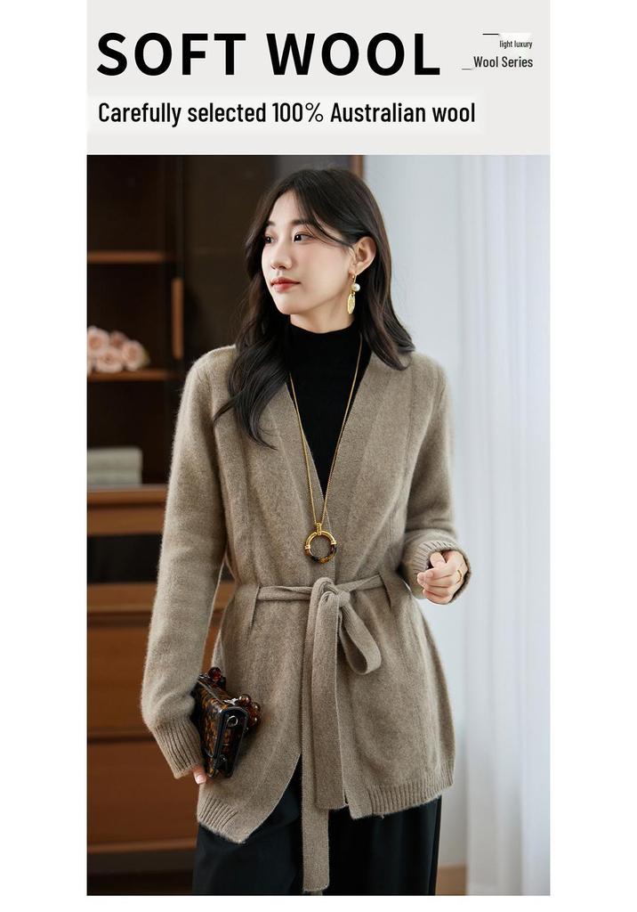 New Women's Versatile Pure Wool Cardigan - Loose, Long Sleeve, No Buttons, With Pockets, Trendy Outerwear Sweater Coat.