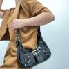 Fashion Rivet Design Saddle Shoulder Bags for Women Versatile Ladies Underarm Handbags Purse Casual Cool Hot Girls Crossbody Bag