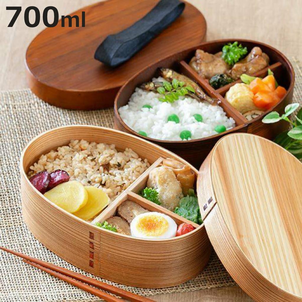 Bento box Magewappa vhodný do myčky 700 ml jednovrstvý oběd (bento ženy dospělí dřevěné lakované uretanový nátěr Wappa oválný tvar OK roztomilý stylový