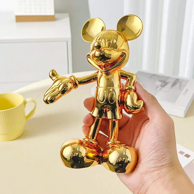 Disney Cartoon Anime Mickey Mouse Figure Statue Resin Plating Welcome Gesture Sculpture Mickey Ornaments Coffee Bar Home Decor