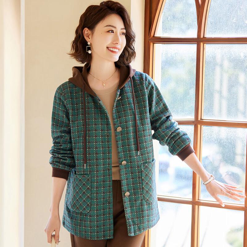 Pasite Women's Casual Plaid Hooded Long Sleeve Cardigan