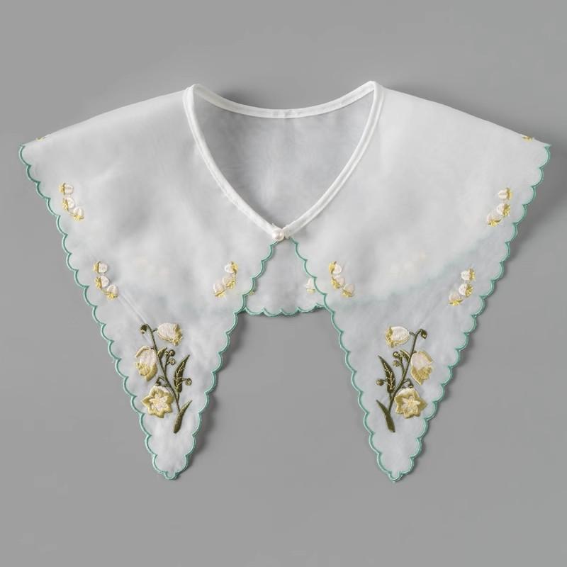 

Pink Women Scarf Shawl Detachable Collar Tie Necklace Embroidery Lapel Fake False Collar Woman Lace Tie Neckwear Nep Kraagie