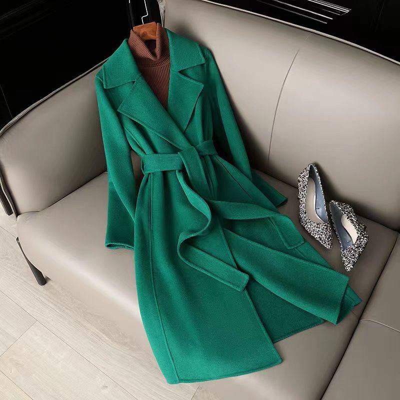 

Women s Mid-Length Woolen Lambswool Over-the-Knee Slimming Coat - Hepburn Style 2025 S зелений
