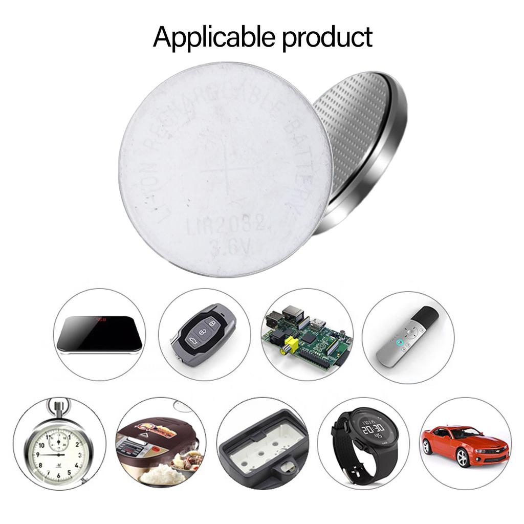 5Pieces LIR2032 3.6V Batteries Rechargeable Lithium Coin Batteries Ideal For Calculators Cameras Watches Flashlights