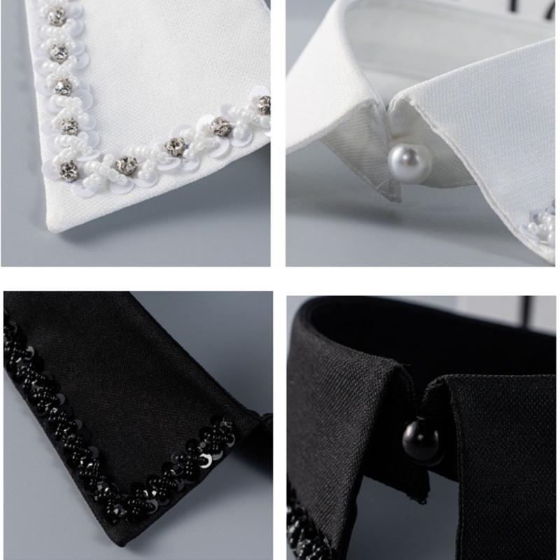 Japanese Style Fake Collar For Shirts Removable Rhinestones Decorated Polyester Fashion Accessory