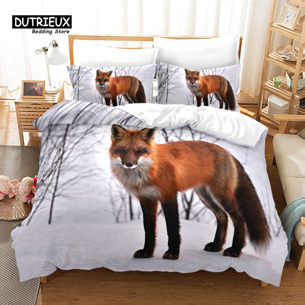 Cozy Elegant Twin Kids Fox Size Polyester Wild Animal Orange For Child Girls Teen Bedroom Decor Comforter