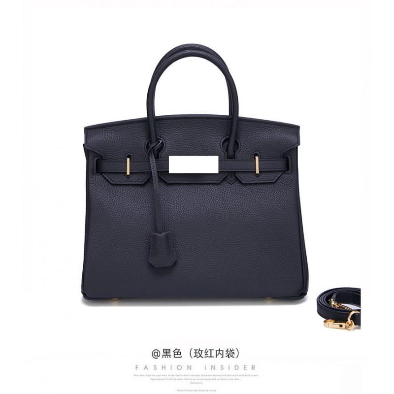 Kontrastfarbe Goldene Schnalle Pulverfarbene passende Innentasche Echte Ledertasche Klassisch Modisch Damen Rindsleder Schultertasche