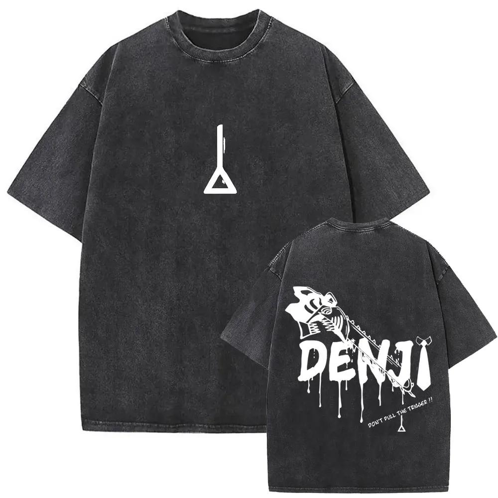 Washed Vintage Anime Chainsaw T-shirt Cartoon Denji Pochita Skeleton Funny Graphic T Shirt Men Women Casual  Tshirt 2026 Summer