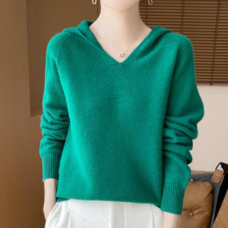 Women's Thick Versatile Wool-Cashmere Knit Hooded Pullover for Autumn/Winter