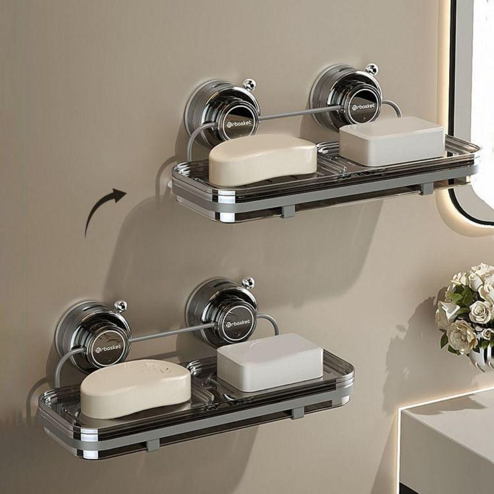 Plastic Suction Cup Soap Dish Wall Mounted Soap Tray Multifunctional Double Soap Dish  for Home