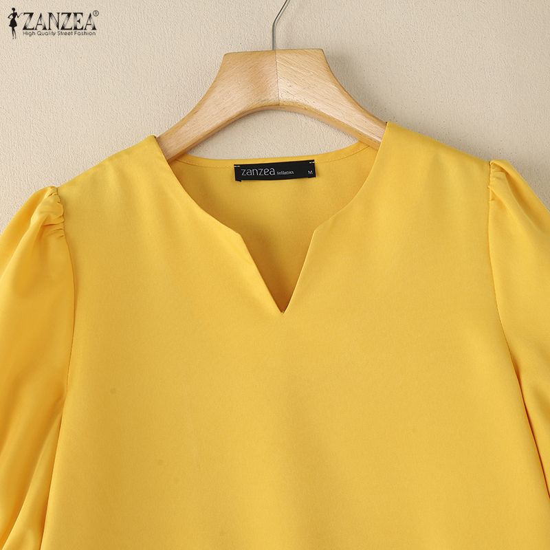 ZANZEA Women Casual V-Neck Summer Short Sleeve Splice Blouse