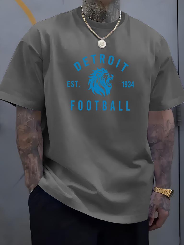 T-shirt Unisex Girocollo Stampa Lettere Football Detroit Lions Manica Corta Ampia Oversize Maschile Sportiva Casual Traspirante Base Top