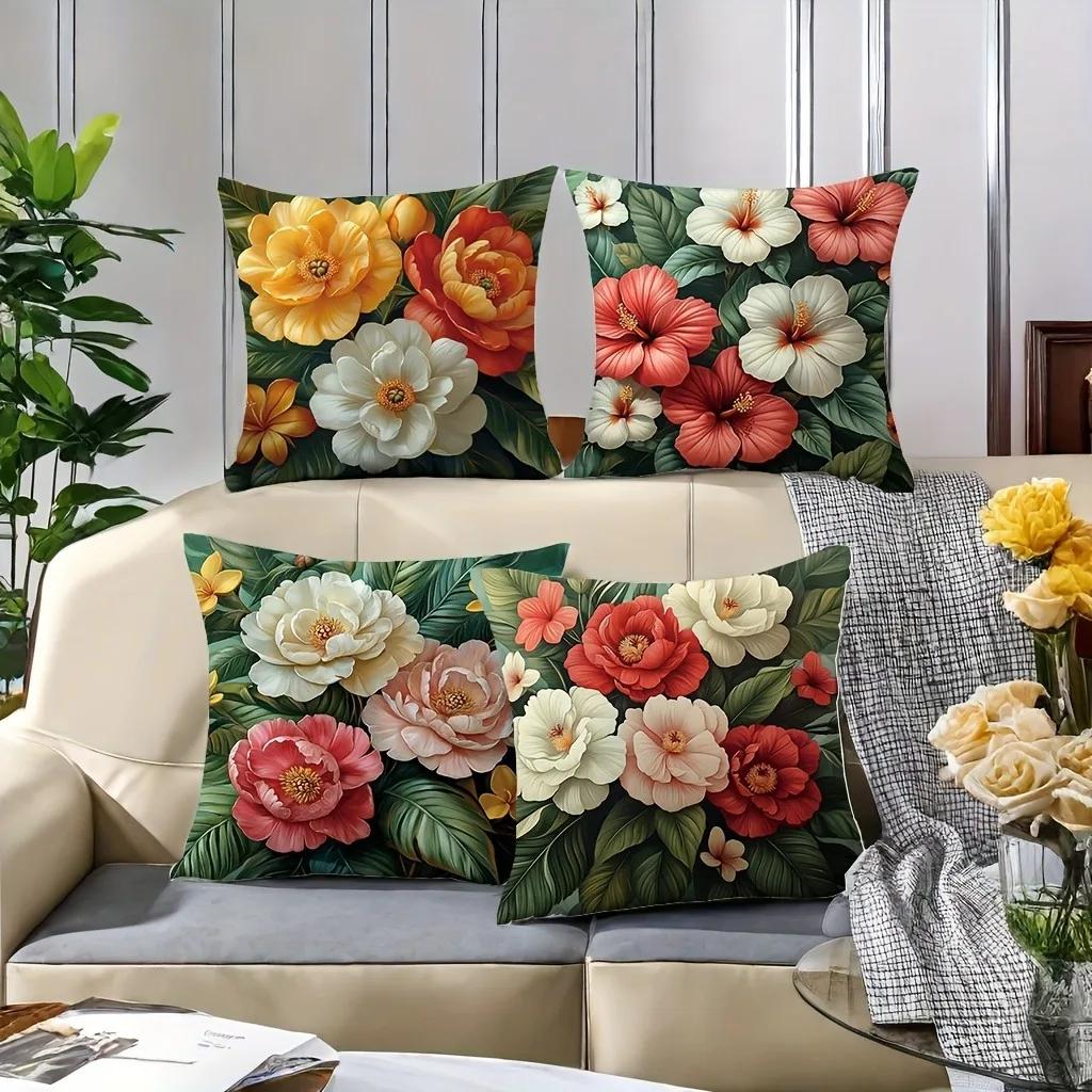 Art Floral Print Pattern Home Decor Pillowcase Bedroom Living Room Sofa Decoration Polyester Cushion Cover With Zipper