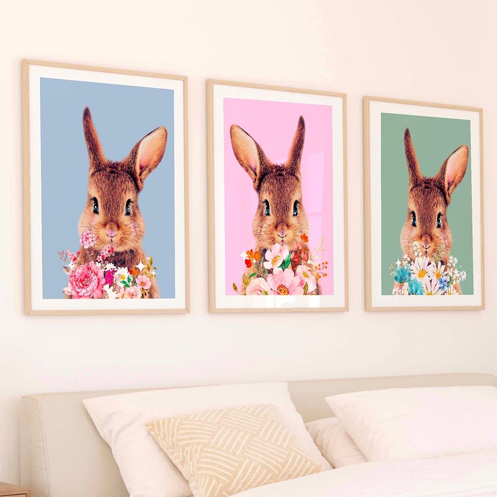 Modern Kids Room Decor Painting Childrens Wall Art Canvas Poster Bunny Prints Pictures Rabbit Lover Gift Nursery Decoration