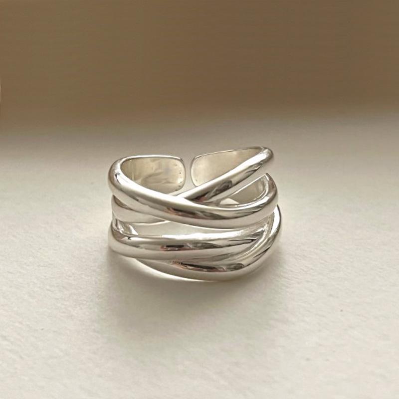 Stylish Multi-Layer Open Ring with Irregular Textured Lines Adjustable Open