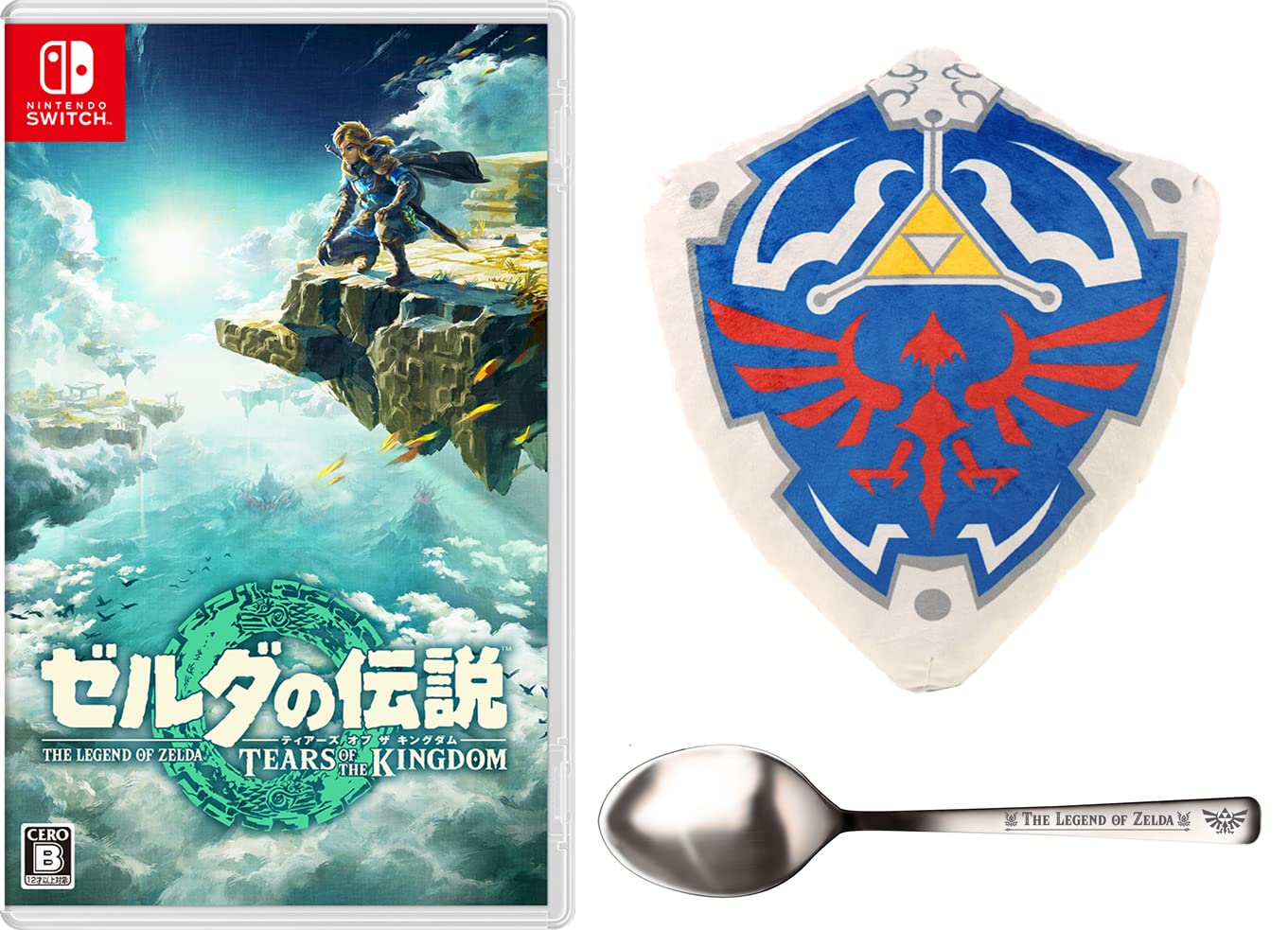 

in original shipping The Legend of Tears of the Kingdom Plush Cushion Hylian Shield Set Stainless Steel Cutlery Spoon Included [Delivered box] Zelda