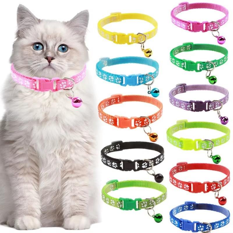 1/3/6/12/18 Peças Coleira Sino para Gato de Estimação Quente Coleira para Cachorro Estampada Gato Multicor Opcional Anel de Pescoço Coleira de Corda para Gato Suprimentos para Animais de Estimação