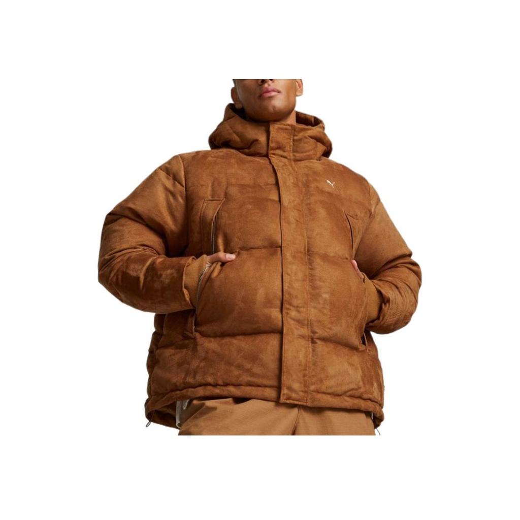 Puma MMQ Series Solid Logo Print Hidden Zip Hooded Down Jacket Unisex Outerwear Earth-Yellow 535786-74