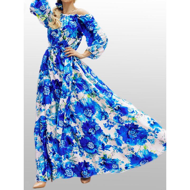 

Fashion Style Street Fashion Amazon Dress Spring & Fall Floral Strapless Open Back Temperament Vacation Dress Fashion Blue XL