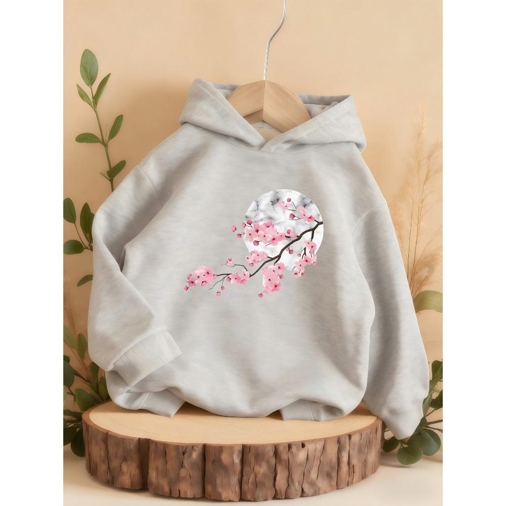 Nuova Felpa con Cappuccio per Bambini con Stampa Fiori di Ciliegio, Calda e Comoda per Autunno e Inverno, Abbigliamento Sportivo Casual per Adolescenti