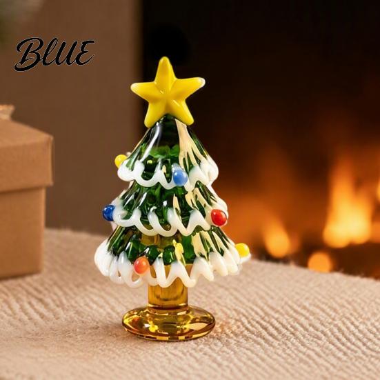 Small Souvenir for Christmas Handmade Glass Mini Tree Figurine Blown Tabletop Ornament with Solid Craftsmanship Pieces Star Topper Desktop