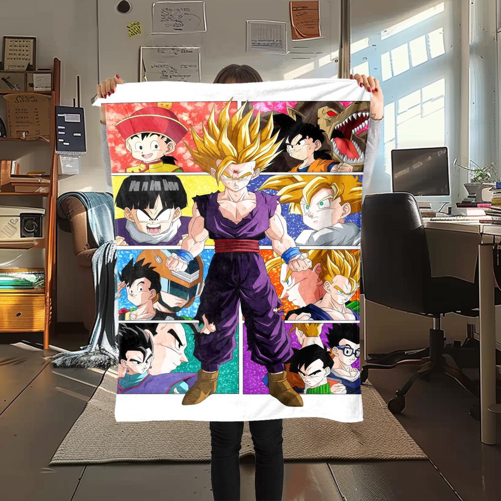 1pz Coperta in Flanella con Stampa Son Goku, Alta Qualità per Tutte le Stagioni, Decorazione per la Casa, Calore e Comfort, Perfetta per Regali di Natale