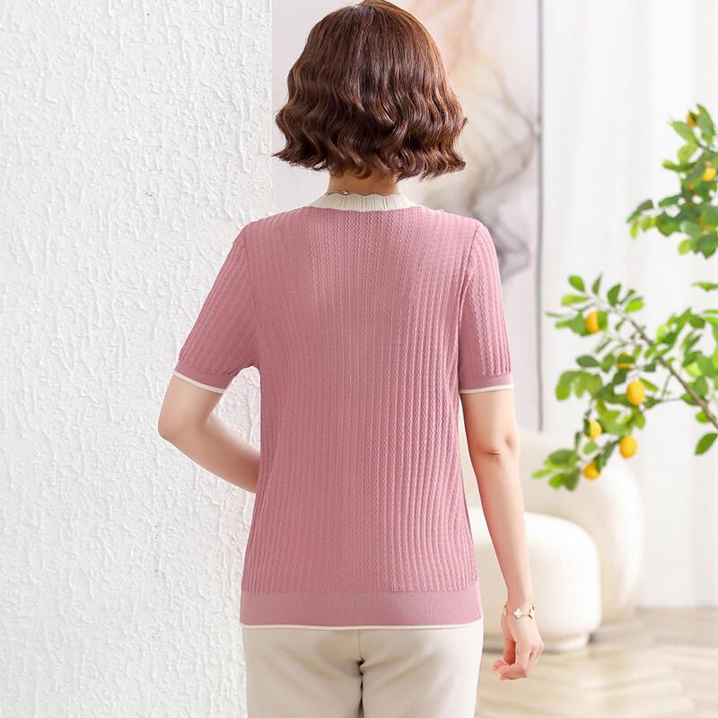 Elegant Ice Silk Short Sleeve Knit Top for Middle-Aged Women